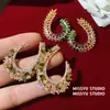 Pendientes Corona de Trigo Macaron Piedra Preciosa Arcoíris Chapados en Oro Real de 18K Pendientes de Circonita Lujo Ligero Pendientes de Alta Gama