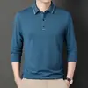 Camisa Polo Masculina Manga Longa 2024 Outono e Inverno Novo Estilo Casual de Negócios Solta Gola Lapela Camiseta para Homens de Meia-Idade