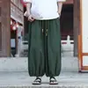 Pantalones cropped estilo linterna para hombre, pantalones casuales de algodón y lino finos estilo chino de verano, pantalones tipo harén holgados de pierna ancha talla grande para hombres altos y corpulentos