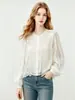 Camisa Branca Longa Original Nanyou Feminina Primavera/Outono 2026 Gola Redonda Pregas Sanfonadas Bordado Mangas Sino Vazadas Camisa