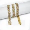 Collar de cadena redonda de 10 mm en estilo hip-hop europeo y americano para hombres y mujeres, collar de cadena cubana con doble hilera totalmente de diamantes, accesorio de moda