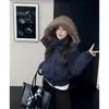 Chaqueta de Algodón con Capucha y Cuello Grande de Piel Estilo Americano Transfronteriza para Mujer Invierno 2025 Nueva Chaqueta Corta de Algodón Gruesa y Cálida
