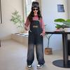 Pantalones de mezclilla con tirantes para niña 2025 Nuevo vestido de otoño para hombres pequeños Estilo occidental Pantalones holgados de pierna ancha para niños grandes Sudadera de primavera y otoño