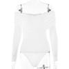 Europeo y Americano Transfronterizo para Mujer Cruzado Manga Larga Cuello en V Hombro Descubierto Elegante Sexy Spice Girl Estilo Callejero Plisado Color Sólido Vestido de Una Pieza