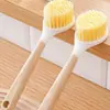 Cepillo para Ollas con Mango de Madera Imitación Cepillo para Ollas de Cocina Mango Largo Herramienta de Lavado Artefacto Universal No Daña las Manos Limpieza al por Mayor
