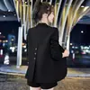 Chaqueta de Traje Pequeña Negra con Abertura Trasera y Botones para Mujer Primavera Otoño Estilo de Alta Gama Transfronteriza Ajustada Elegante Traje Petite