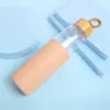 Tapa de Bambú Tapa de Silicona Antiescaldado Vaso de Agua de Vidrio de Borosilicato Alto Resistente a Altas Temperaturas Boca Ancha Portátil para Exteriores Taza de Mano