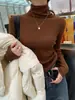 Nuevo Suéter Térmico de Punto para Mujer Otoño Invierno Ropa Interior Cuello Alto Ajustado Cuello de Tortuga Color Maillard Conjunto Superior