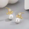 Pendientes de Perla con Corona Yinzhen para Mujer Pendientes de Plata de Ley S925 Moda Casual Temperamento Más Fáciles de Combinar Pendientes Exquisitos de Alta Gama