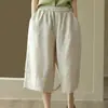 **Promoção Liquidação Comércio Exterior Desconto Cor Sólida Calças Sete Pontos Femininas Largas Retro Casuais Shorts Calças Femininas de Algodão Linho**