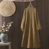 Vestido Nuevo Estilo Chino para Mujer de Principios de Otoño, Nueva Ropa de Laico para Meditación Zen, Bata Retro Estilo Zen de Algodón y Lino