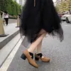 Versão em Pele de Ovelha ~ Sapatilhas Quadradas para Mulheres, Sapatos Baixos Retro com Tiras Cruzadas e Bico Quadrado, Sapatos Baixos com Salto Grosso