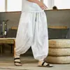 Pantalones de pierna ancha de moda con estampado de dragón para hombre, talla grande de verano, corte holgado, ligeros, tipo linterna con puño para hombres altos y corpulentos