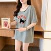 2025 Nuevo Verano Estilo Coreano Chic Talla Grande Moda Estampado de Dibujos Animados Ropa de Maternidad Holgada Aspecto Adelgazante Camiseta de Manga Corta para Mujer