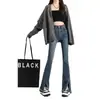 Jeans retro de cintura alta micro acampanados para mujer Primavera y Otoño 2024 Nuevos ajustados adelgazantes borde deshilachado pantalón pequeño de herradura