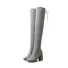 Botas altas de ante para mujer, talla 34-43, con punta fina, tacón ultraligero y grueso, cremallera lateral y suela de goma