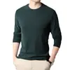 Camiseta Base Térmica de Forro Polar Clásica Versátil de Doble Cara para Hombre, Cuello Redondo, Sin Costuras, Camiseta de Manga Larga Cálida de Color Sólido para Hombre