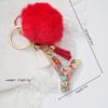 Llavero colgante con letra de pieza de fruta de resina transparente transfronteriza, llavero colgante de bola de pelo roja de moda personalizado