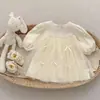 Vestido Longo de Manga Longa para Meninas Estilo 2026 Primavera Bebê Menina Laço Princesa Saia de Renda Doce Roupa de Irmã