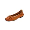 Zapatos de Rollito de Huevo de Piel de Vaca Suave Lavada Gigante 2026 Nuevo Producto de Otoño Punta Cuadrada Lazo Zapatos de Abuela Tacón Bajo Tres Colores Zapatos Franceses Individuales