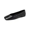 Zapatos de cuero planos de estilo francés retro para mujer, sin cordones, con tachuelas, de piel de oveja, para combinar con faldas, zapatos planos de punta cuadrada, poco profundos, tipo bailarinas