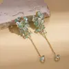 Pendientes de Gancho con Borla de Perlas de Imitación y Ágatas Azules Estilo Europeo y Americano, Pendientes Retro Elegantes Estilo Vacacional, Pendientes de Nicho de Gama Alta