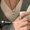 Anillo estilo coreano simple de plata S925 de ley con corazón calado, anillo de apertura ajustable de industria pesada para mujer
