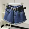 Shorts jeans femininos verão novo 2020 moda versátil modelador estilo coreano perna larga barra dobrada linha A hot pants moda ins