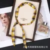 Pañuelo de Seda con Decoración de Cuentas Cerámicas a Cuadros para Primavera y Verano, Adorno para el Cuello, Cinta Larga para Camisas, Elegante Pañuelo Retro para Mujer