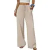 Calça Feminina Amazon Transfronteiriça de Linho Sintético Fluida de Perna Larga com Cordão Elástico na Cintura para Férias na Praia de Verão Calça Casual Solta