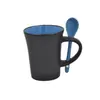 Taza de Cerámica Negra Mate con Cuchara Taza de Cerámica Negra Mate Azul de Zibo con Cuchara