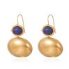 Europa y Estados Unidos transfronterizo acero inoxidable ovalado chapado en oro de 18k incrustado piedra natural tendencia alto Joker aretes joyería al por mayor