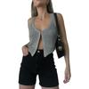 Top Sexy Feminino 2024 Moda Decote V Verão Colete Curto Cardigan de Tricô Top Casual Básico Feminino