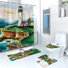 Cortina de Ducha de Impresión Digital Personalizada de Fábrica Paisaje de Faro Poliéster Impermeable Resistente al Moho Cortina Divisoria de Baño Juego de Baño de Cuatro Piezas