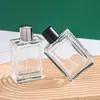 Botellas de Perfume al por Mayor en Stock 100ml Cuadradas de Gama Alta Transparentes Botella con Atomizador de Niebla Fina Hidratante con Tapa de Cierre Botella Portátil Recargable