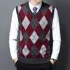 Chaleco de punto con cuello en V transfronterizo para otoño e invierno, chaleco sin mangas para hombre con estampado de rombos, suéter jacquard engrosado para mediana edad, chaleco de punto para hombre