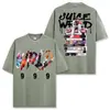 Camiseta de Manga Curta Lavada com Estampa de Hip-hop Americano Transfronteiriço Juice Wrld, Moletom com Capuz Casual Solto de Gola Redonda para Homens