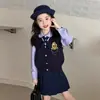 Conjunto Académico JK Estilo Tailandés para Niñas Primavera y Otoño Nuevo Conjunto de Tres Piezas Camisa con Pliegues Chaleco Ropa de Otoño para Niñas