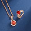 Nova joia de zircônia cor de romã de 3 quilates com ouro champanhe, pingente de tesouro colorido, anel de luxo leve avançado para mulheres, conjunto de colar