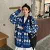 Estilo Japonês Estilo Preguiçoso Retrô Estilo Hong Kong Novo Suéter de Outono e Inverno Casaco Solto Feminino Casaco Tricotado Cardigã de Cor Contrastante Rômbico