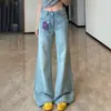 Jeans Bootcut Azul Claro Sin Ajuste en Pierna para Mujer Verano Delgados 2025 Nuevos Sueltos Aspecto Adelgazante Pantalones Acampanados de Cintura Alta con Caída