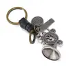 Llavero de cuero simple retro personalizado más vendido con colgante de cuerno de metal, llavero creativo para coche, regalo para parejas