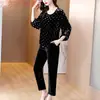 Garantía de Calidad Top Holgado Talla Extra para Mujeres Jóvenes y de Mediana Edad Pantalones Acortados Ajustados Conjunto de Terciopelo de Morera Otoño