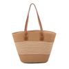 Bolsa de Palha Trançada Listrada de Um Ombro, Bolsa Tote de Grande Capacidade, Bolsa de Praia Feminina, Bolsa Trançada Retro com Zíper