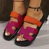 Comercio Exterior Spot 2025 Nuevas Pantuflas Planas Bajas de Talla Grande para Mujer con Velcro Combinación de Colores Europea y Americana Transfronteriza Pantuflas Lindas de Moda