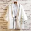 Estilo chinês Guindaste Masculino Bordado Sete Pontos Manga Top Moda Masculina Cardigan Fino Hanfu Jaqueta Masculina Atacado