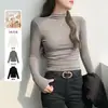 Camiseta Básica Transfronteriza para Mujer 2025 Otoño e Invierno Nuevo Estilo de Alta Gama Efecto Adelgazante Interior de Cuello Alto Medio Camiseta de Manga Larga Superior