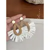 Aretes de Paja de Rafia Adecuados para el Verano, Estilo Vacaciones en la Playa para Mujer, Aretes Retro Únicos, Aretes Exagerados para Rostros Cuadrados y Redondos