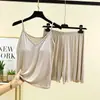 Conjunto de dos piezas para mujer de verano, modal, color liso, sexy, delgado, para casa, con camisola acolchada y shorts