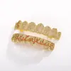 Brackets Dentales de Ocho Dientes con Circonita Completa Estilo Hip-Hop para Hombres, Electrochapado en Oro Real, Joyería Dental Personalizada de Moda al por Mayor